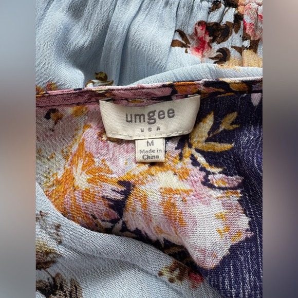 Umgee Blue Floral Patchwork Romper With Pockets, Size Medium, Cottagecore, Boho - Picture 4 of 5